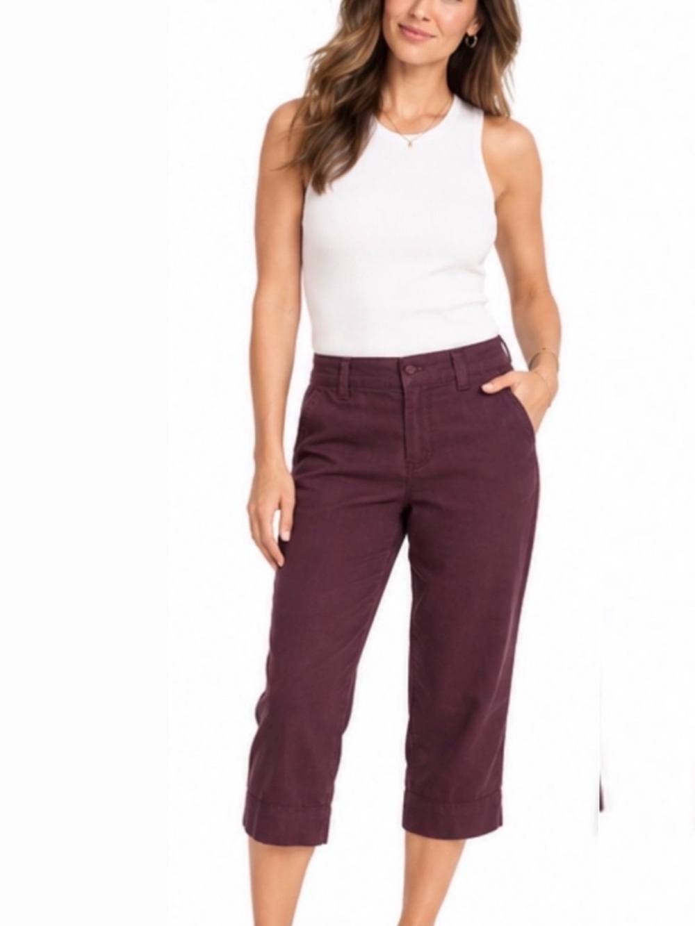 Women's Linen Crop Straight-Leg Pants in Plum